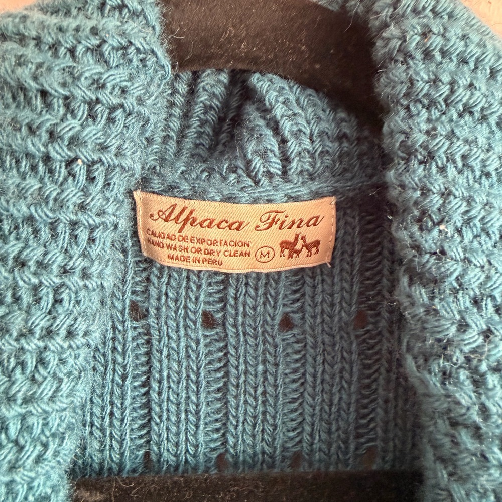 Women's Alpaca Teal Sweater with Scalloped Edges bolero SzM - Picture 2 of 3